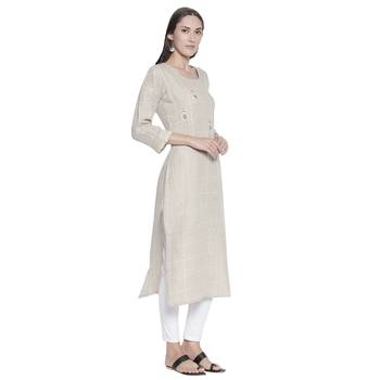 Beige printed linen ethnic-kurtis 4