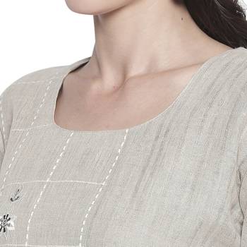 Beige printed linen ethnic-kurtis 5