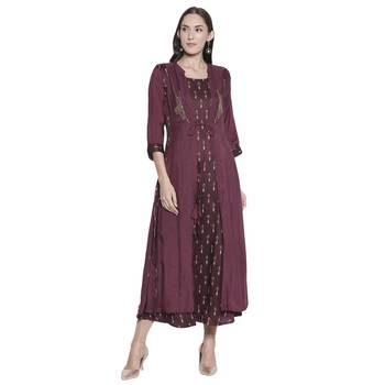 Maroon embroidered cotton silk ethnic-kurtis 1
