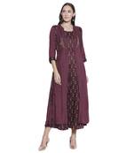 Maroon embroidered cotton silk ethnic-kurtis