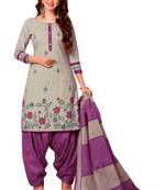 Women's Grey & Purple Cotton Printed Readymade Patiyala Suit Set