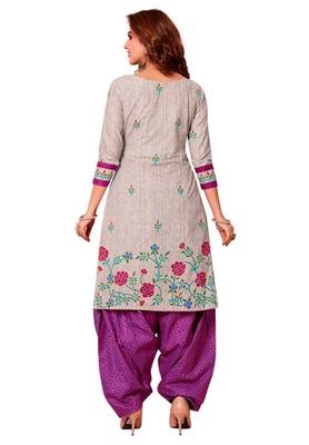 Women's Grey & Purple Cotton Printed Readymade Patiyala Suit Set 2