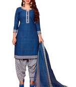 Women's Blue & White Cotton Printed Readymade Patiyala Suit Set