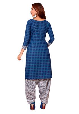 Women's Blue & White Cotton Printed Readymade Patiyala Suit Set 2