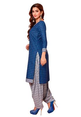 Women's Blue & White Cotton Printed Readymade Patiyala Suit Set 3