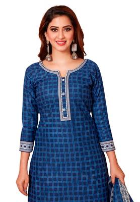 Women's Blue & White Cotton Printed Readymade Patiyala Suit Set 4