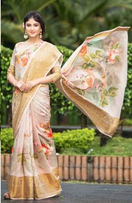 Cream Woven Cotton Saree With Blouse 1
