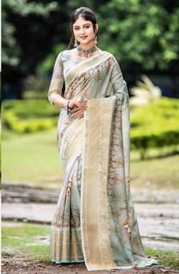 Grey Woven Cotton Saree With Blouse 1