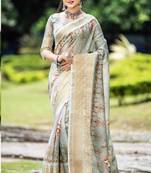 Grey Woven Cotton Saree With Blouse