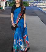 Blue printed crepe saree with blouse