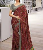 Maroon printed crepe saree with blouse
