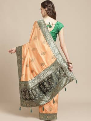 Peach embroidered tussar silk saree with blouse 2