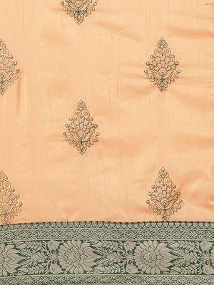 Peach embroidered tussar silk saree with blouse 3