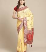 Yellow embroidered tussar silk saree with blouse
