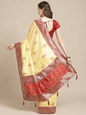 Yellow embroidered tussar silk saree with blouse 2