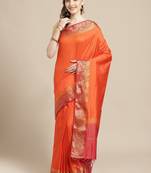 Orange embroidered tussar silk saree with blouse