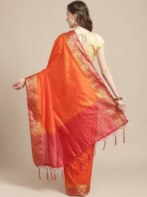 Orange embroidered tussar silk saree with blouse 2