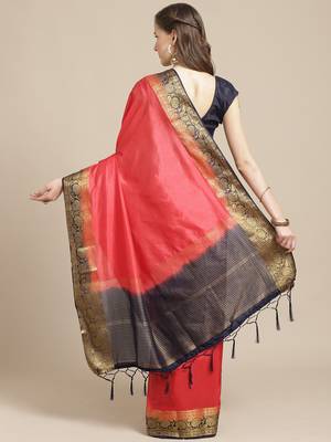 Dark pink embroidered tussar silk saree with blouse 2