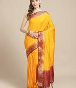 Yellow embroidered tussar silk saree with blouse