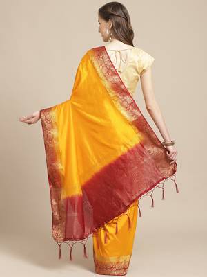 Yellow embroidered tussar silk saree with blouse 2