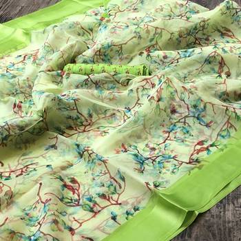 Green printed organza saree with blouse 1