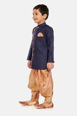 Blue plain blended cotton boys-sherwani 2