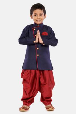 Blue plain blended cotton boys-sherwani 1