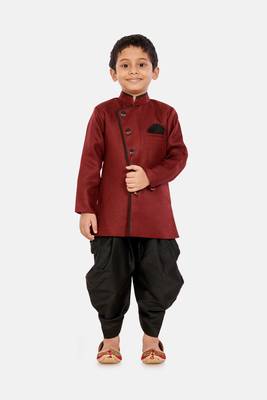 Maroon plain blended cotton boys-sherwani 1