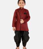 Maroon plain blended cotton boys-sherwani
