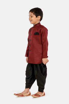 Maroon plain blended cotton boys-sherwani 2