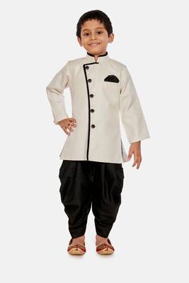 White plain blended cotton boys-sherwani 1