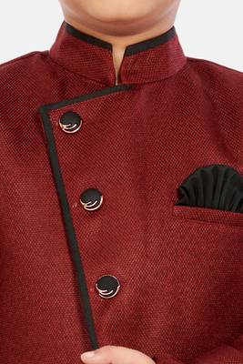 Maroon plain blended cotton boys-sherwani 3