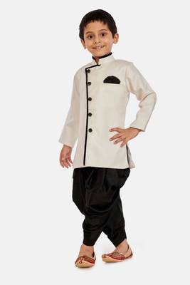 White plain blended cotton boys-sherwani 2
