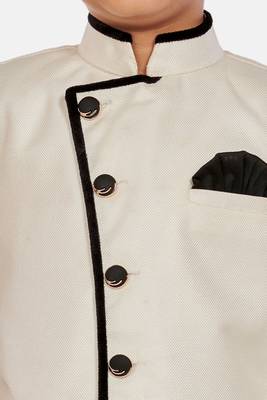 White plain blended cotton boys-sherwani 3