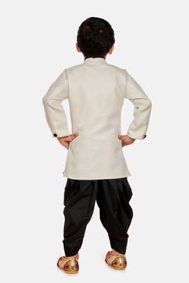 White plain blended cotton boys-sherwani 4