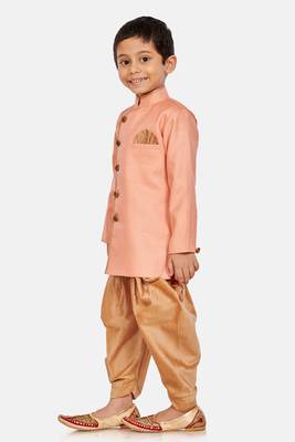 Pink plain blended cotton boys-sherwani 2