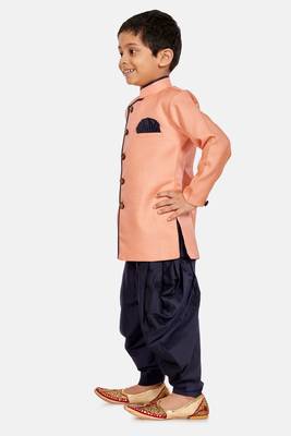 Pink plain blended cotton boys-sherwani 2