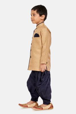 Beige plain blended cotton boys-sherwani 2