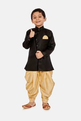 Black plain blended cotton boys-sherwani 1