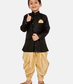 Black plain blended cotton boys-sherwani