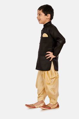 Black plain blended cotton boys-sherwani 2