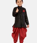 Black plain blended cotton boys-sherwani