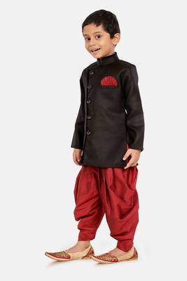 Black plain blended cotton boys-sherwani 2