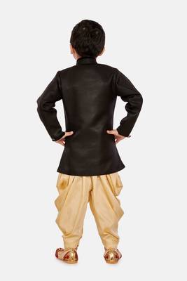 Black plain blended cotton boys-sherwani 3