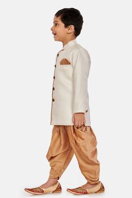 White plain blended cotton boys-sherwani 2