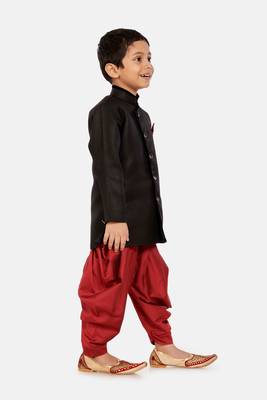 Black plain blended cotton boys-sherwani 3