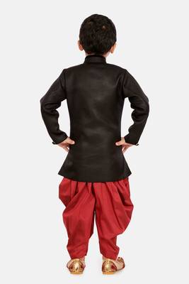 Black plain blended cotton boys-sherwani 4