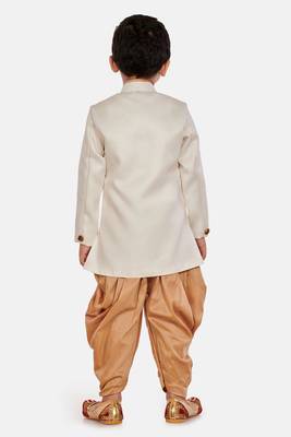 White plain blended cotton boys-sherwani 3