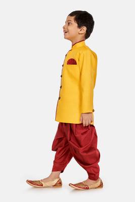 Yellow plain blended cotton boys-sherwani 2