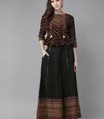 Black Cambric Printed Peplum Crop-Top with Palazzo